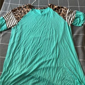 Leopard Print Sleeve Teal Women's Top